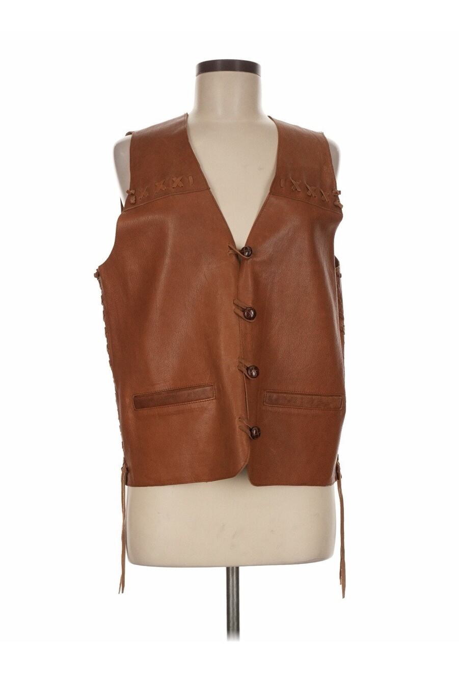 VTG Cambridge Country Store Soft Leather Braided Brown Leather Vest Western M